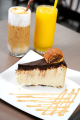 sweet food : coffee and juice wih cake