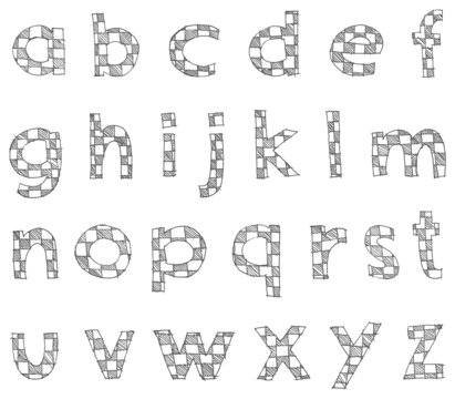 Hand written checkered lower case alphabet