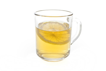 cup of tea with lemon on white