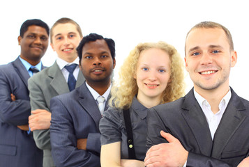 business man and his team isolated over a white