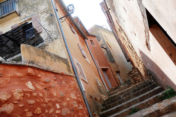 Old houses in Roussillon town, Provence region in France
