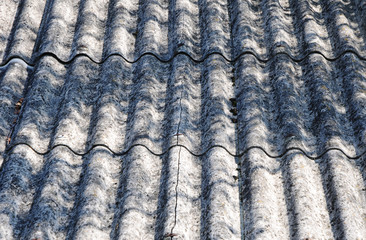 close up on corrugated asbestos roof on byre in Poland