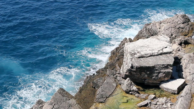 Waves Crash on Rocky Cliffs