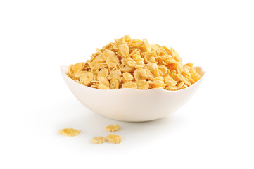 Cornflakes in porcelain bowl isolated