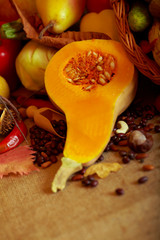 Still life with autumn vegetables and fruits