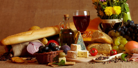 Wine and Cheese still life