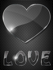 Glass heart on black background