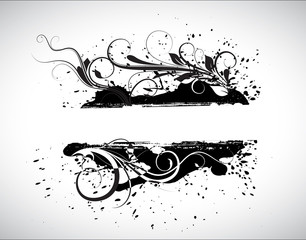 Black Paint Splash Banner with Swirly Elements