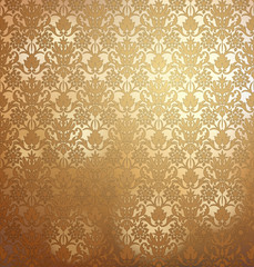 Vintage golden wallpaper with damask pattern