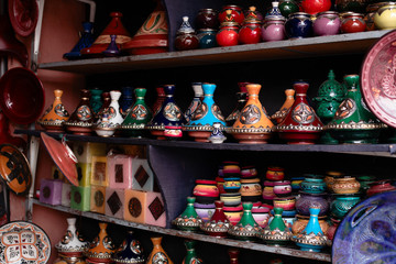 decorated and traditional morocco souvenirs in medina souk