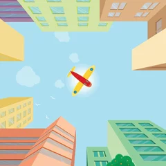 Photo sur Plexiglas Avion, ballon Avion survolant la ville