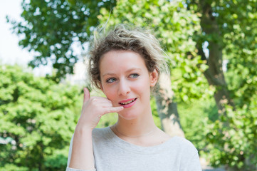Fototapeta premium woman talk on a cellular telephone