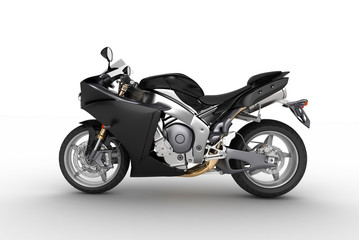 Schwarzes Motorrad auf weißem Hintergrund
