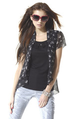 fashion model wearing modern sunglasses posing