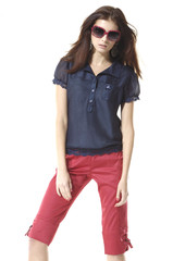 Fototapeta premium Full length casual young fashion in sunglasses posing