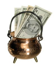 cauldron and banknotes