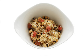 Arroz con salchicha y frjioles