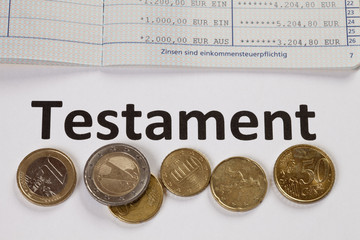 Testament, Sparbuch, Geld, Euro, Kleingeld