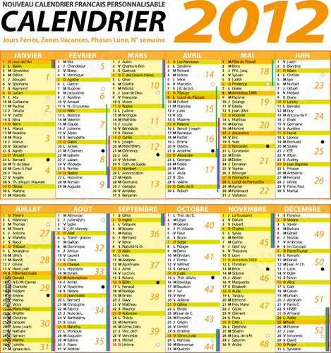 calendrier des lunes 2012