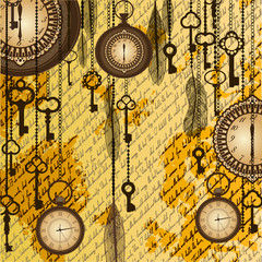 Antique background with manuscript and clocks