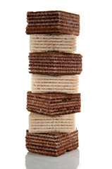 Delicious chocolate waffles isolated on white background