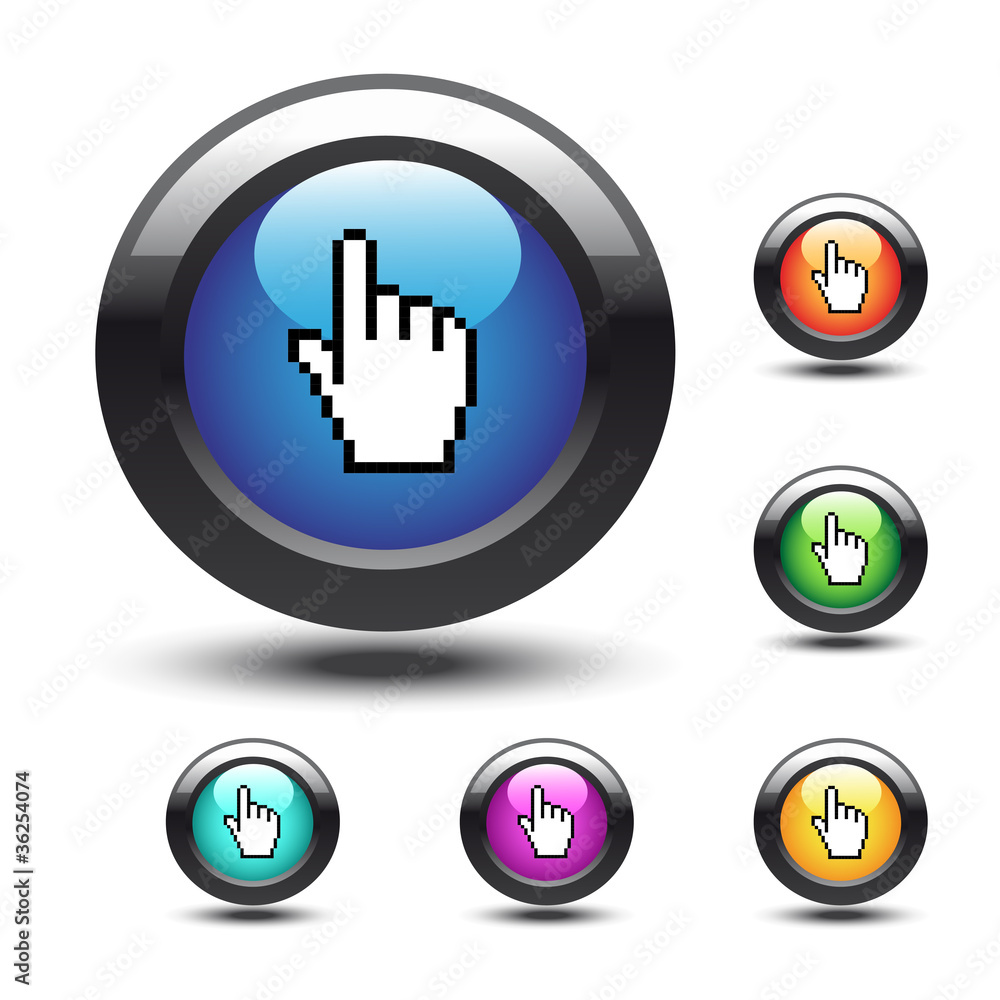 Poster vector buttons with cursor of hand