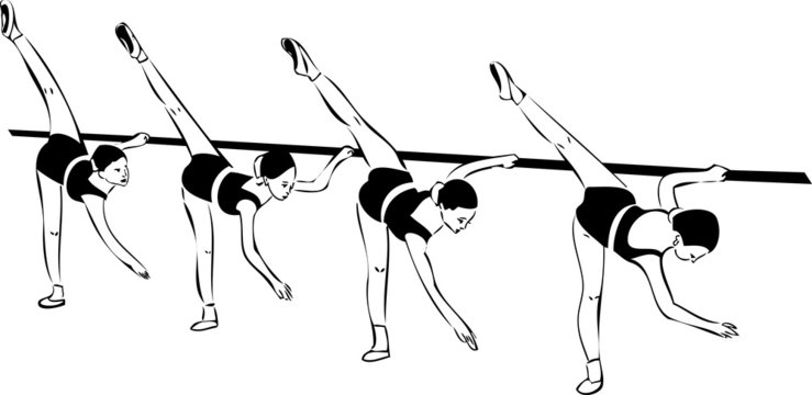 a sketch of the four girls in ballet class