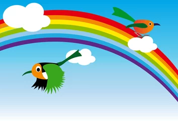 Muurstickers Regenboog en vogel © Baifran I LOVE U