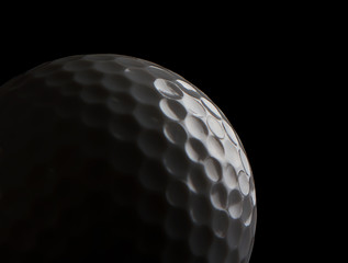 Close up of a golf ball on black