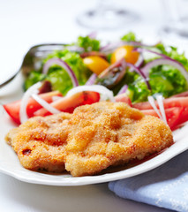 Schnitzel with salad on a plate