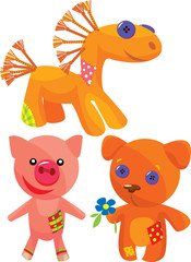 Set of cute hand made soft toys