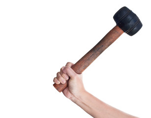 woman hand hoding a hammer isolated