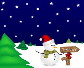Illustration with Christmas snowman and signage