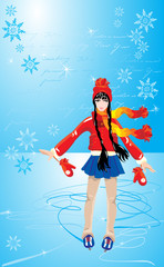 The cute Girl on skating rink.