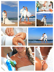 couple in wedding dress on the beach