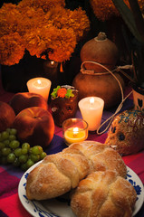 Mexican day of the dead offering altar (Dia de Muertos)