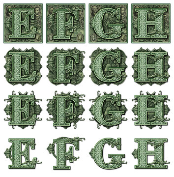 Alphabet E to H Created From Parts Of The Dollar Bill