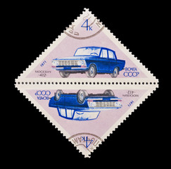 USSR, shows old car Moscvich -412,  circa 1971