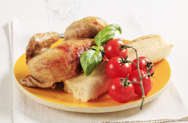 Roast chicken and crispy baguette
