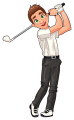 Golf player. Vector cartoon and isolated sport character.