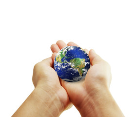 holding a glowing earth globe in his hands