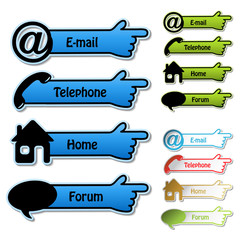 Vector banners with pointer of hand - phone, email, home, forum