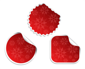Vector red Christmas stickers with snowflakes