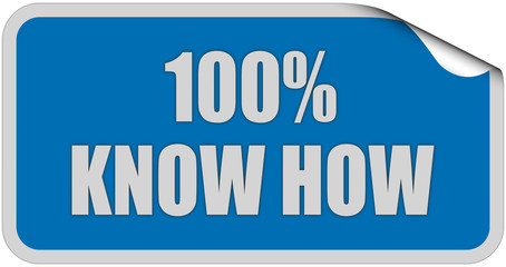 Sticker blau eckig curl oben 100% KNOW HOW