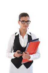 Young businesswoman with folders