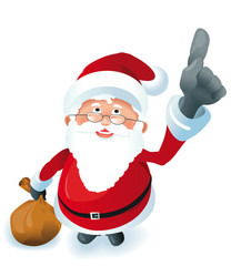 kleiner Weihnachtsmann zeigt nach oben