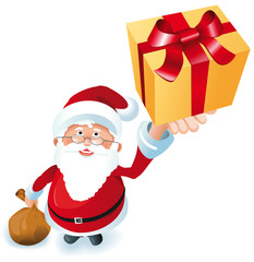 Kleiner Weihnachtsmann zeigt Geschenk