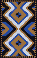 Ethnic carpet design with geometric motif