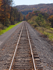 Fototapeta na wymiar Railway tracks recede into distance