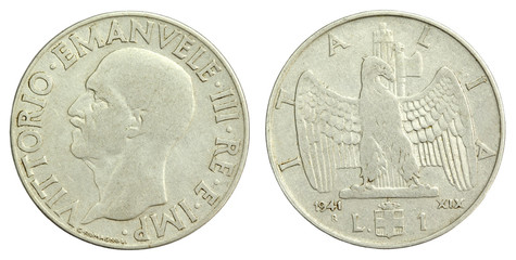 Old Italian One Lira Coin of 1941